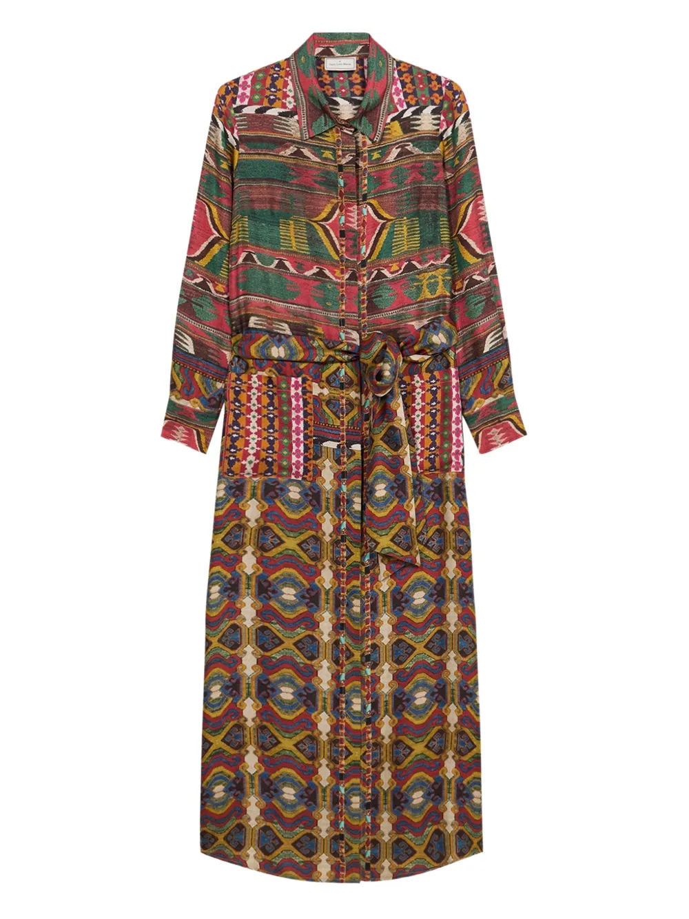 Pierre-Louis Mascia Aloe geometric-pattern shirt midi dress Groen
