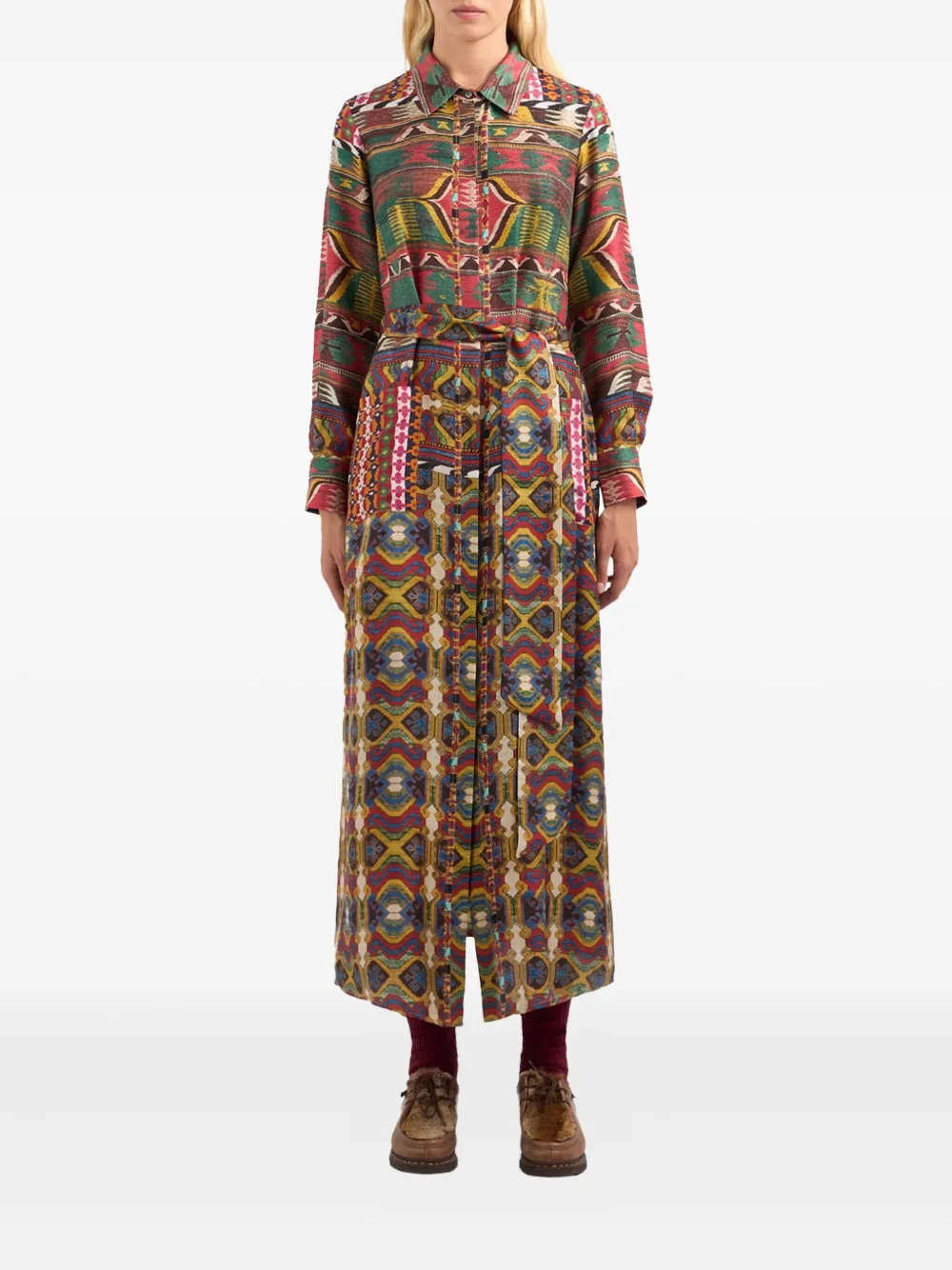 Pierre-Louis Mascia Aloe geometric-pattern shirt midi dress Groen