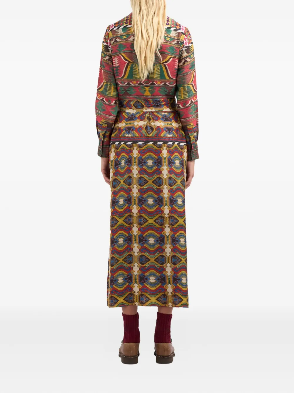 Pierre-Louis Mascia Aloe geometric-pattern shirt midi dress Groen