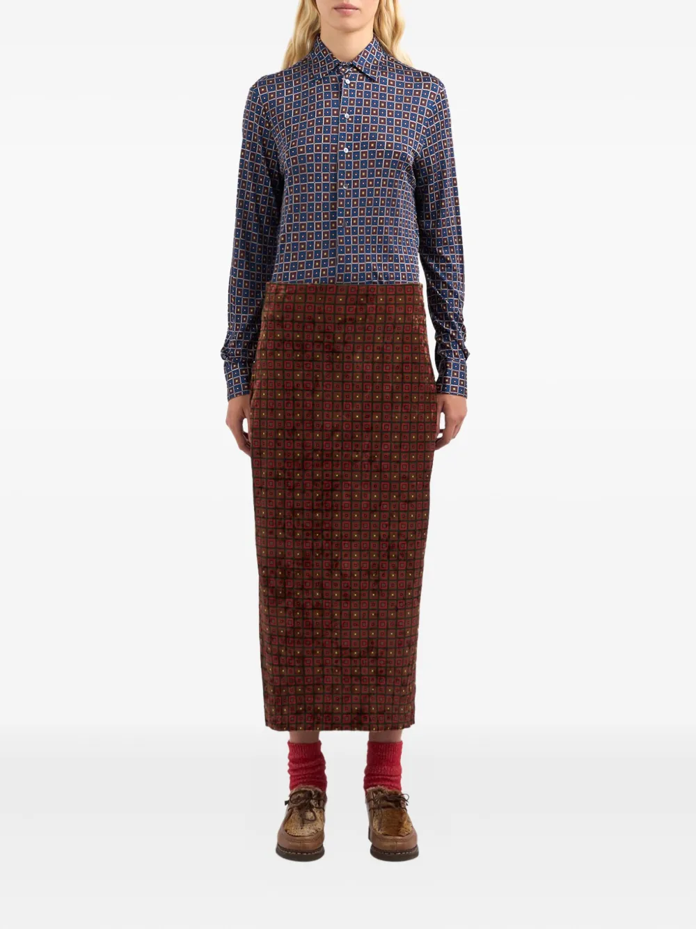 Pierre-Louis Mascia geometric-pattern midi skirt Rood