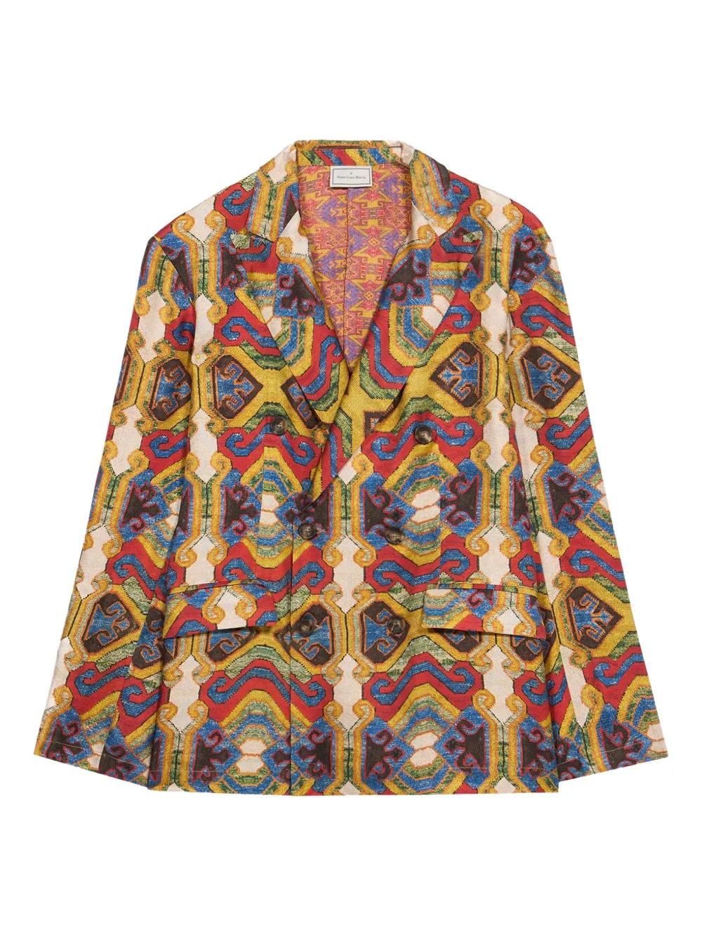 Pierre-Louis Mascia Fancy double-breasted patterned blazer Beige