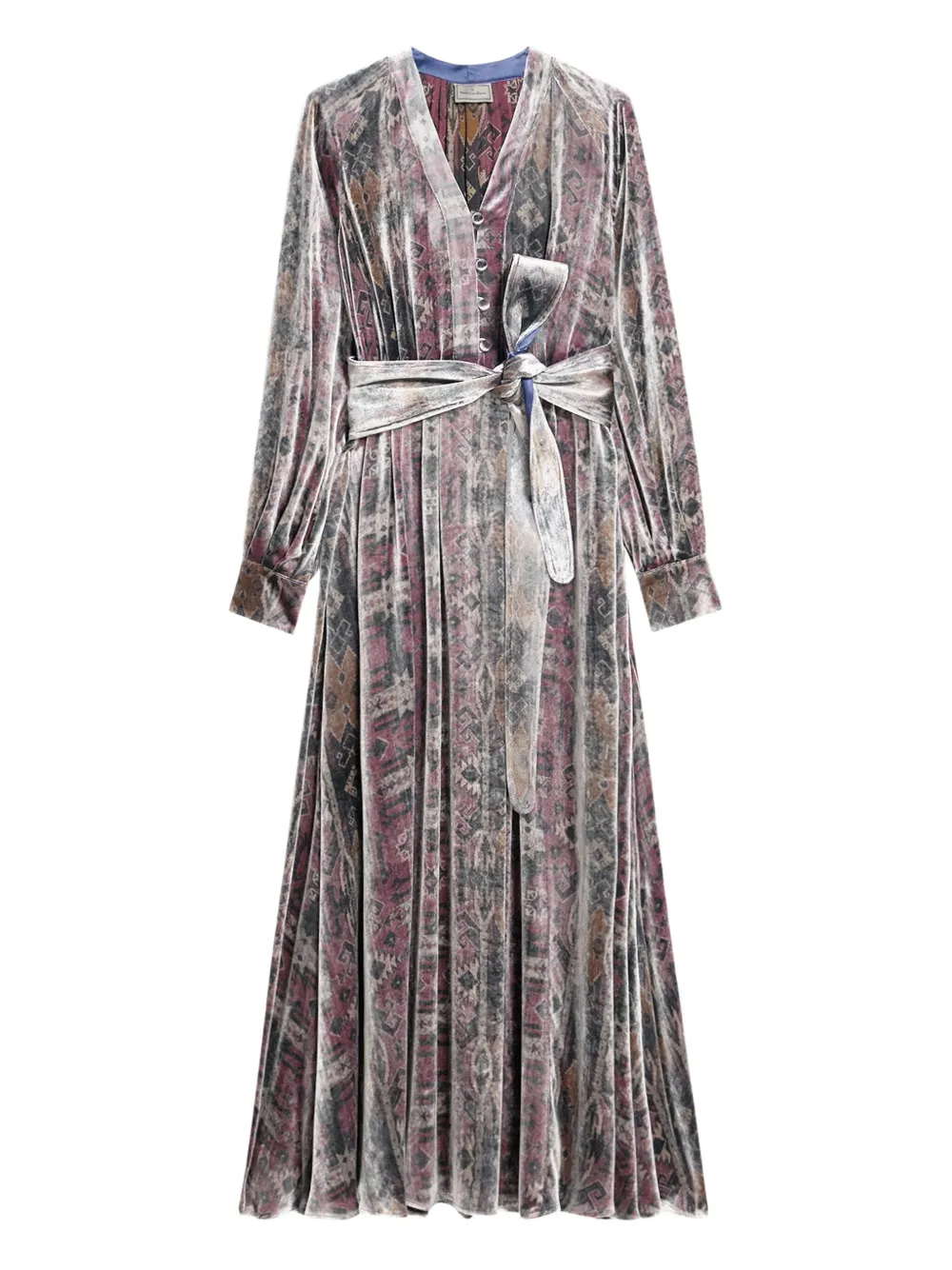 Pierre-Louis Mascia velvet patterned belted midi dress Grijs
