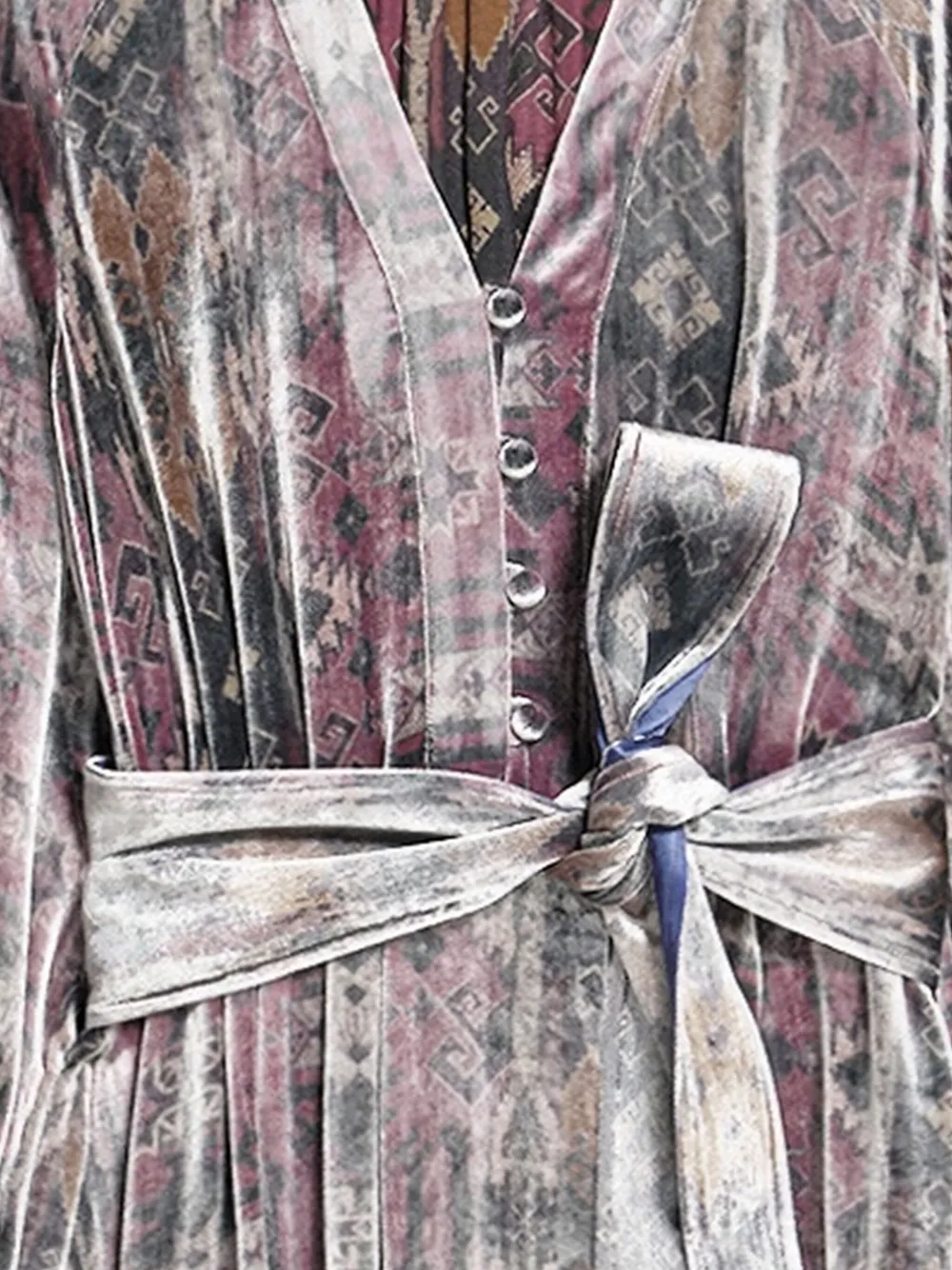 Pierre-Louis Mascia velvet patterned belted midi dress Grijs