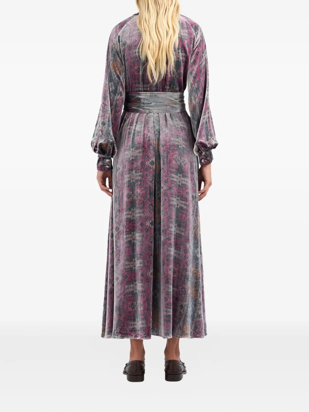 Pierre-Louis Mascia velvet patterned belted midi dress Grijs