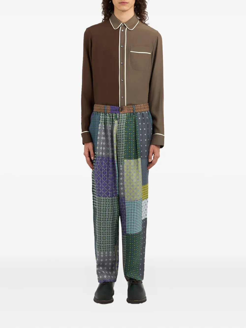 Pierre-Louis Mascia patchwork pleated trousers Groen
