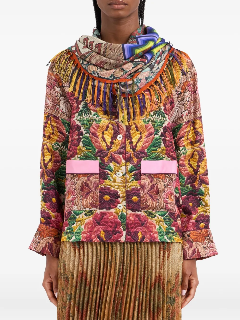 Pierre-Louis Mascia diamond-shaped fringed scarf Rood