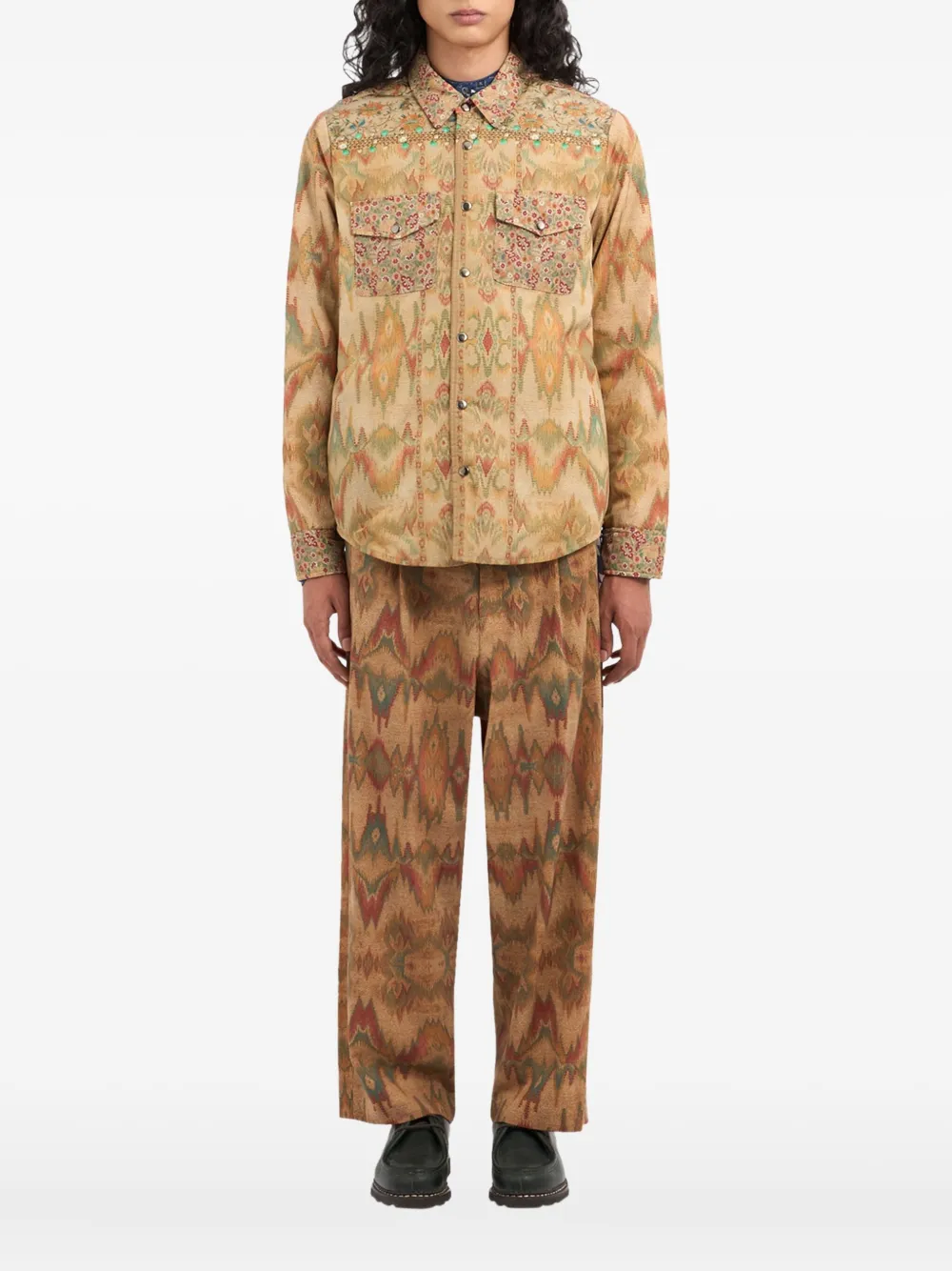 Pierre-Louis Mascia Integmos embroidered patterned shirt Beige