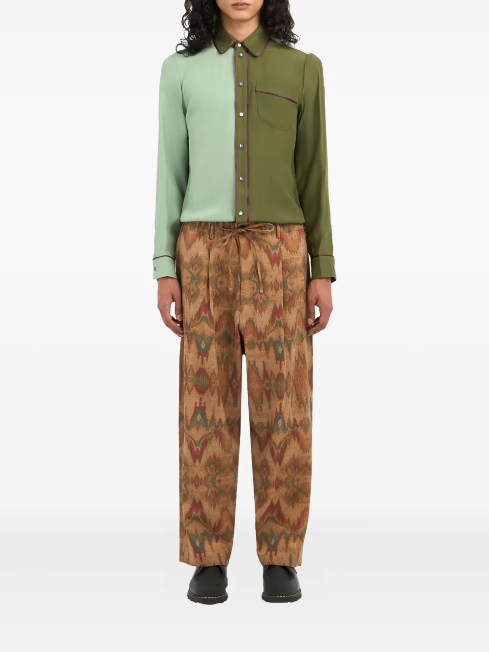 Pierre-Louis Mascia pleated-front printed trousers Beige