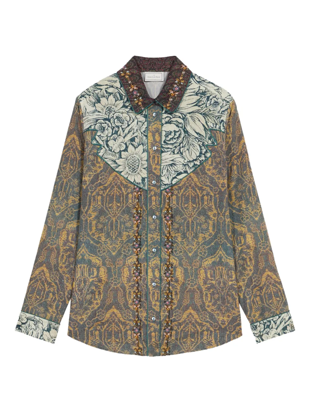 Pierre-Louis Mascia floral-damask embellished shirt Beige