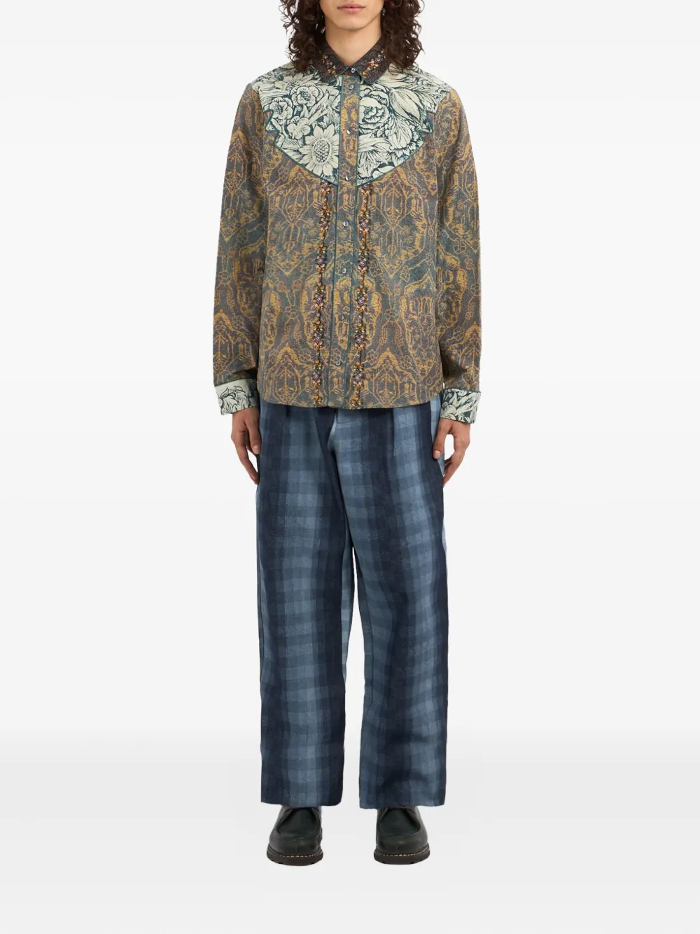 Pierre-Louis Mascia floral-damask embellished shirt Beige