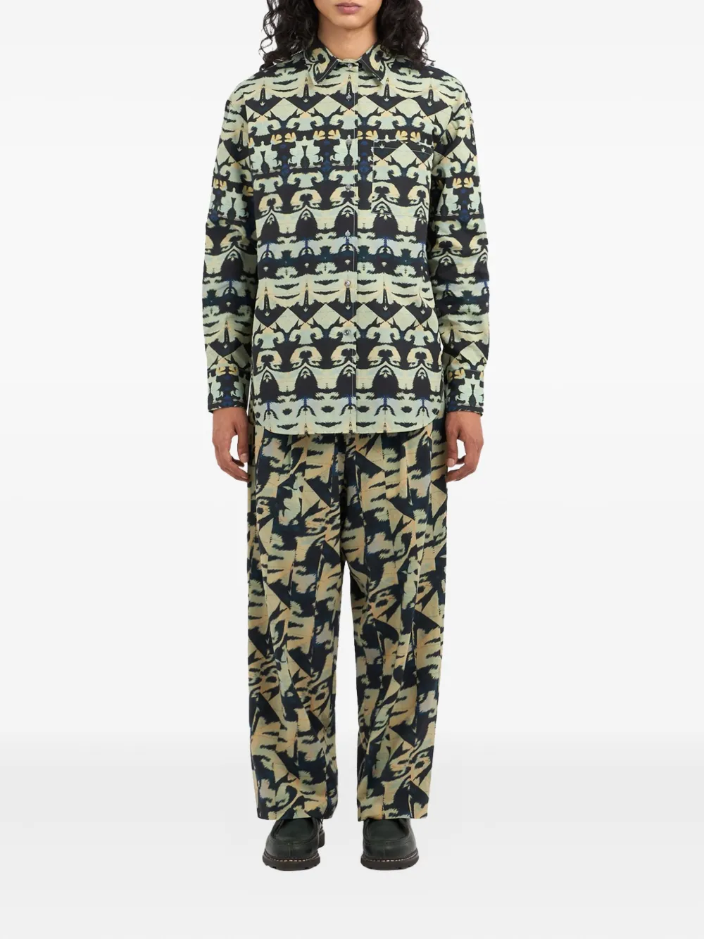 Pierre-Louis Mascia Teslabio geometric-print shirt Groen