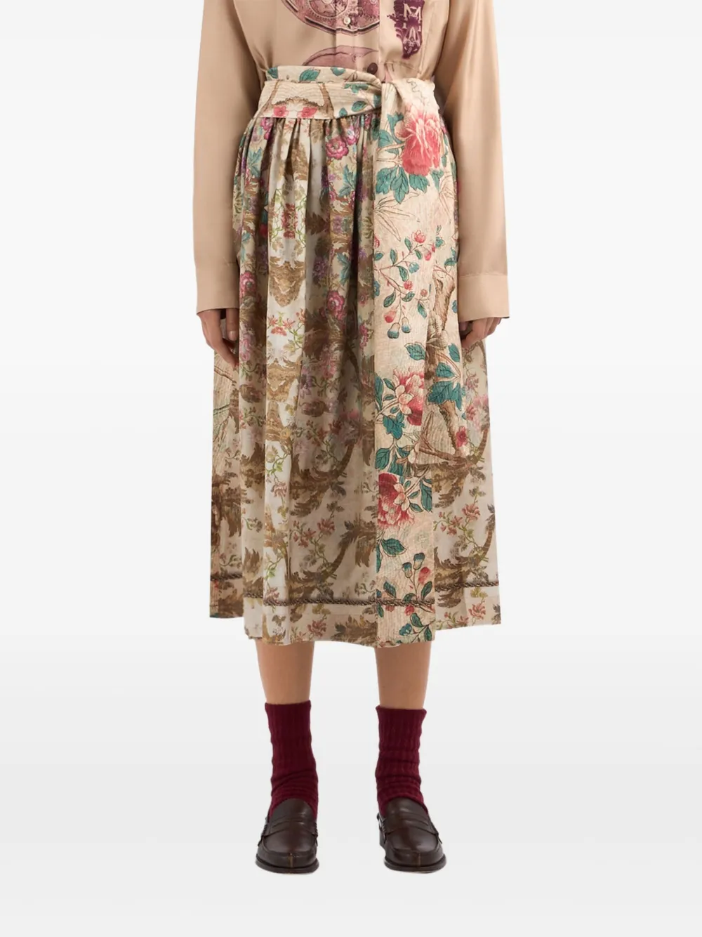Pierre-Louis Mascia floral-print bow-detail skirt Beige