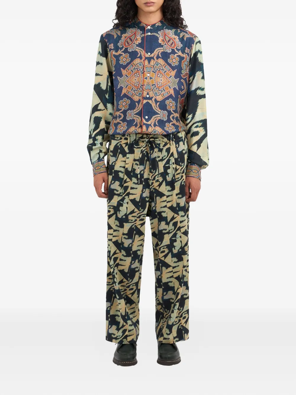 Pierre-Louis Mascia Dylan pleated-front printed trousers Groen