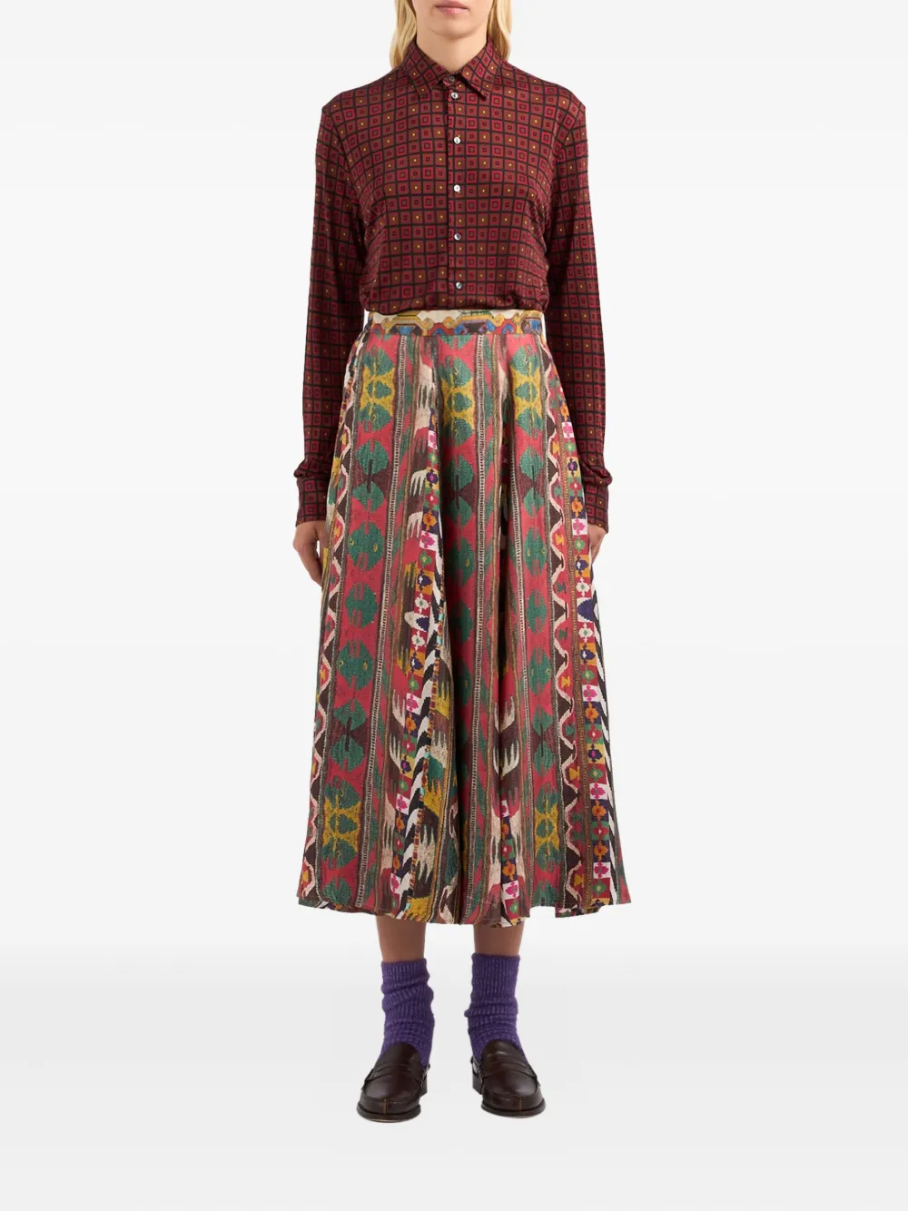 Pierre-Louis Mascia patterned pleated skirt Rood