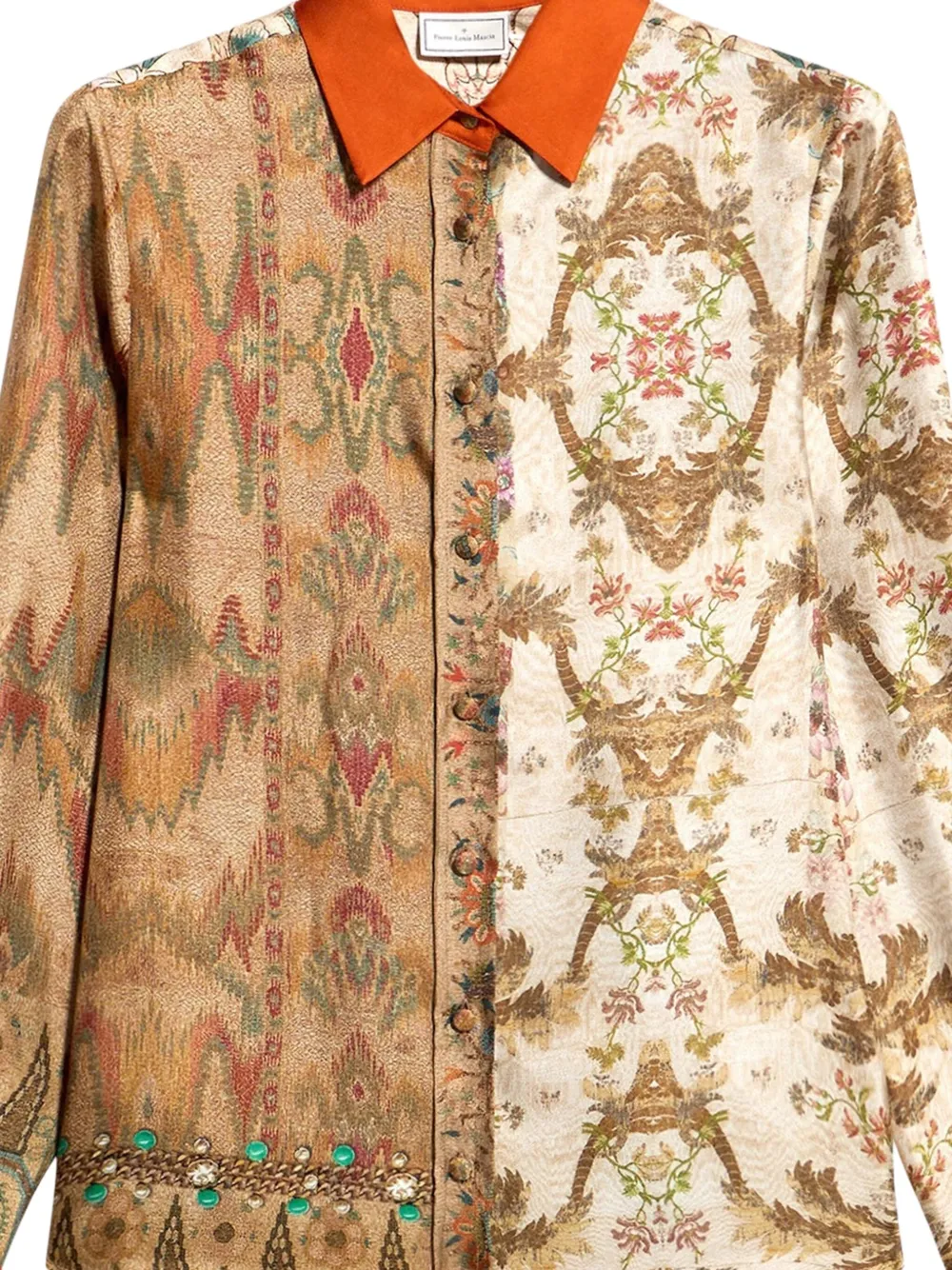 Pierre-Louis Mascia Aloe patterned embellished shirt Beige