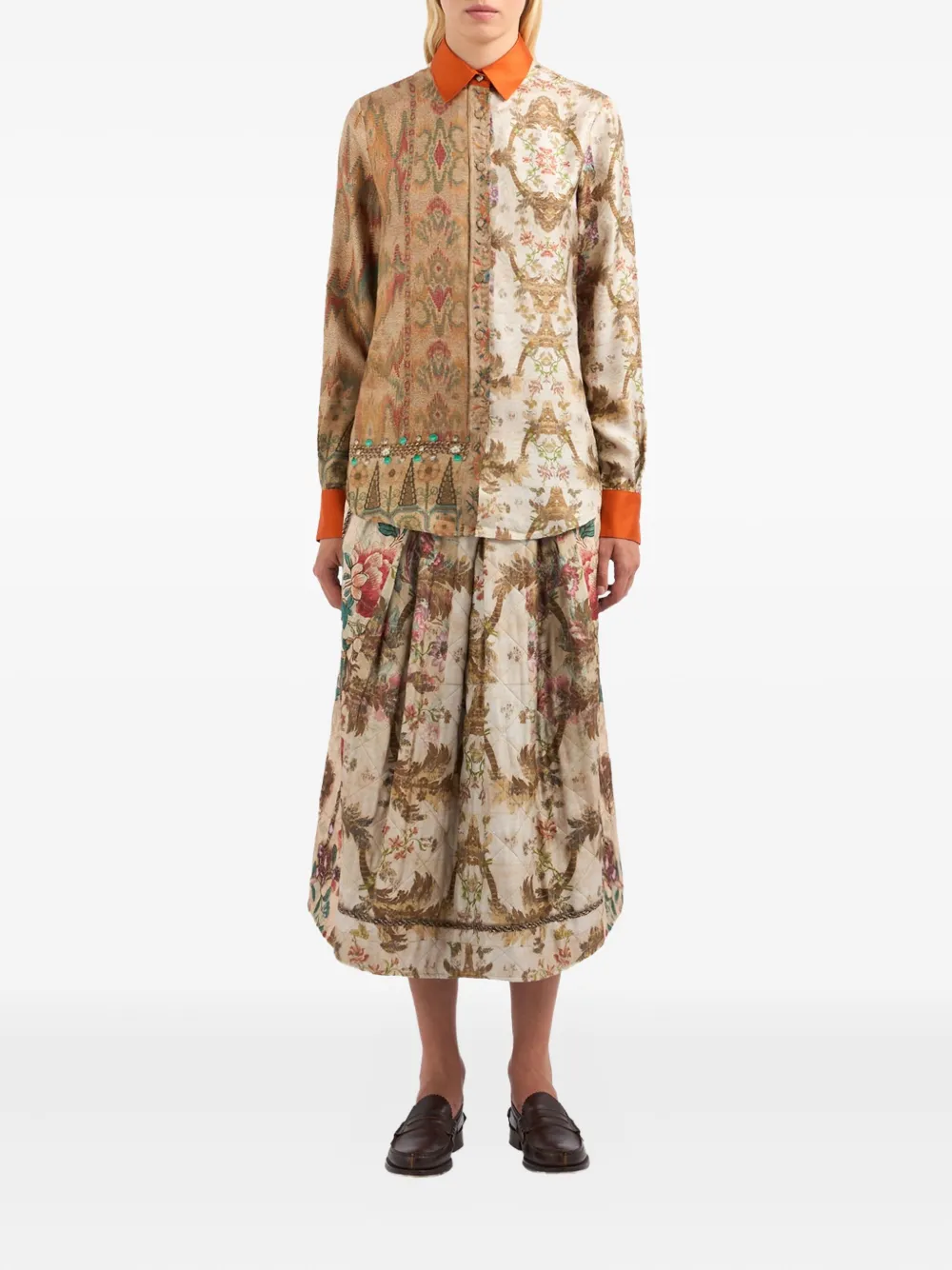 Pierre-Louis Mascia Aloe patterned embellished shirt Beige