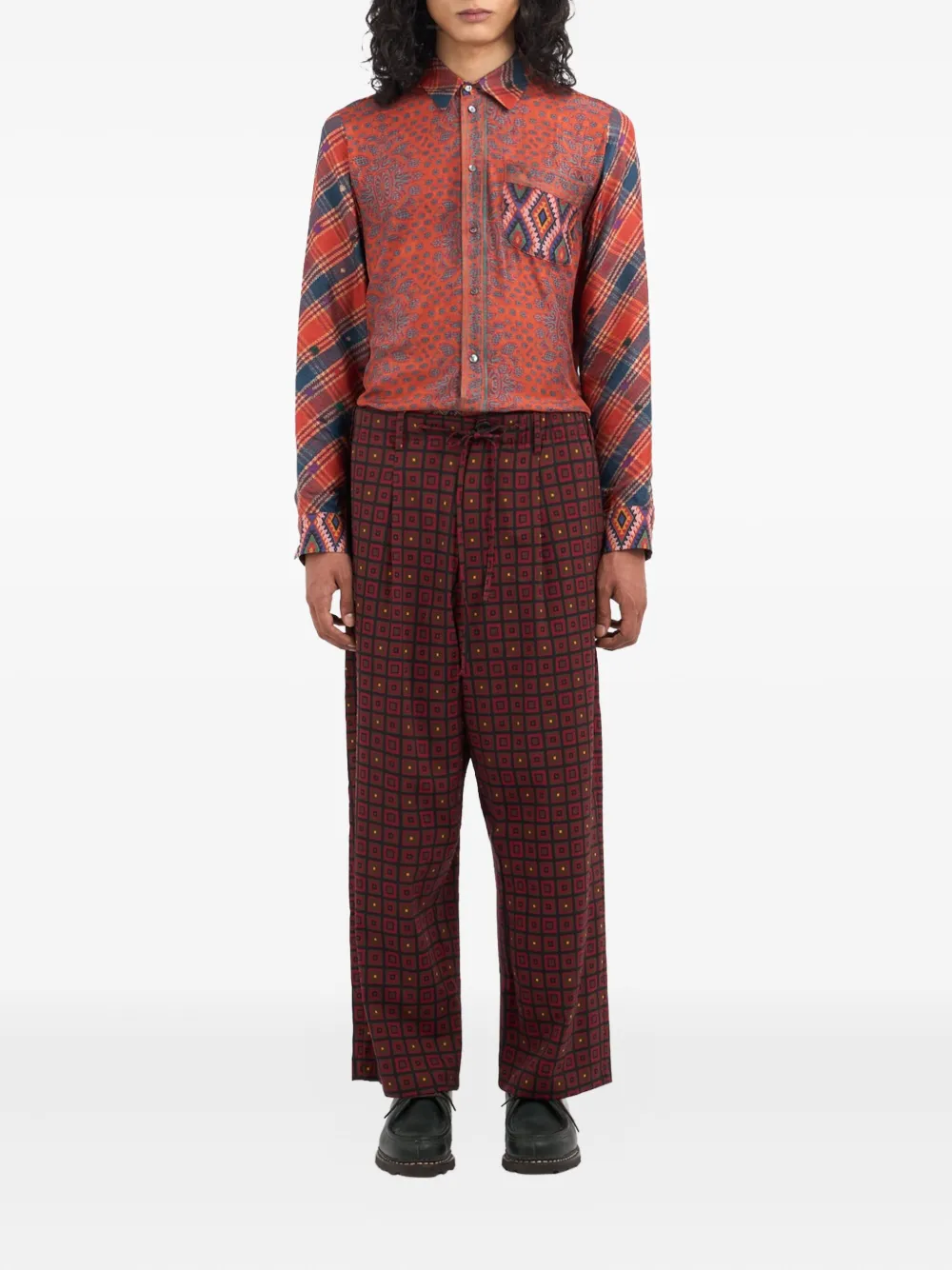Pierre-Louis Mascia geometric-pattern drawstring trousers Rood
