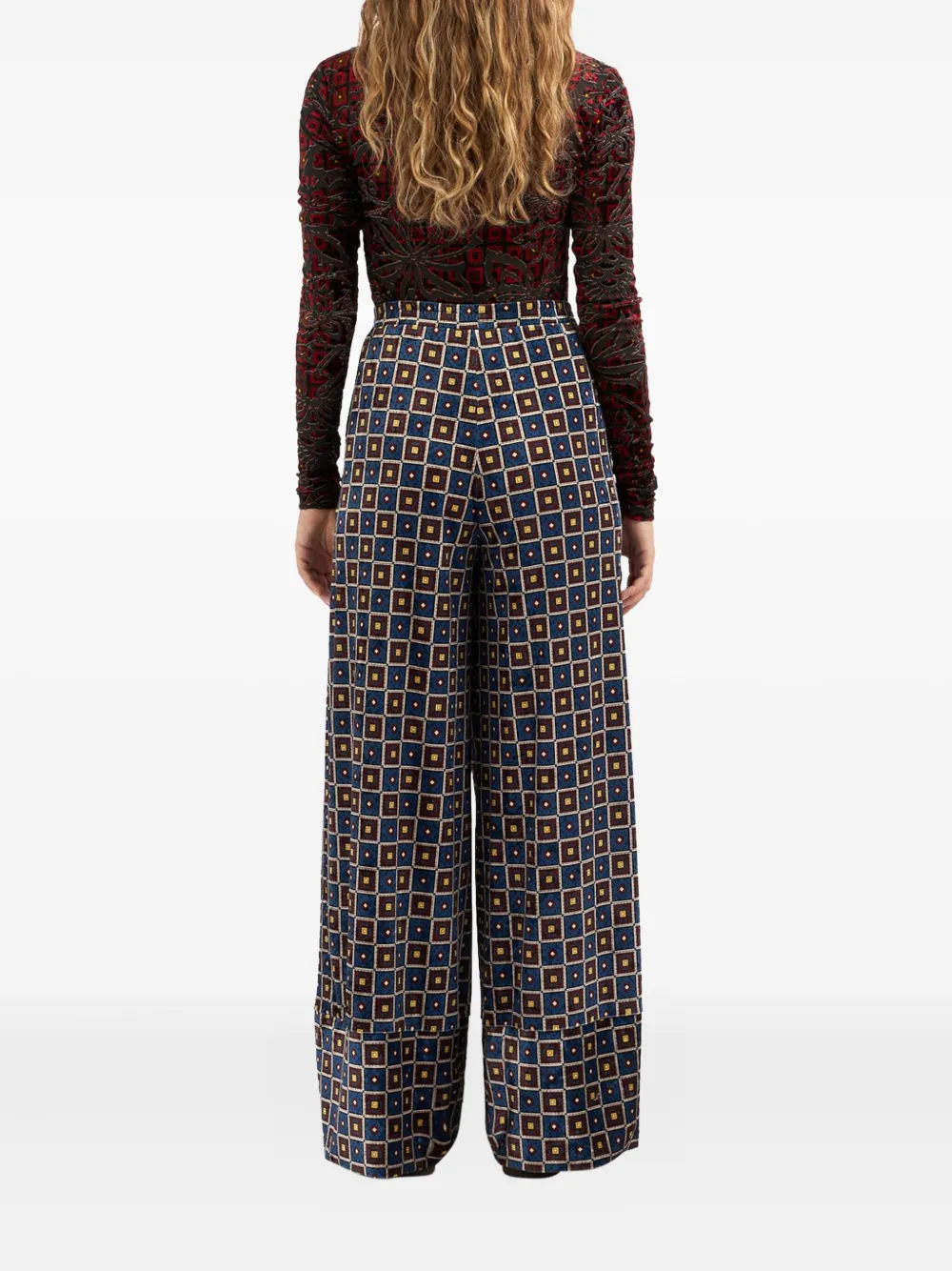 Pierre-Louis Mascia geometric-pattern velvet trousers Blauw