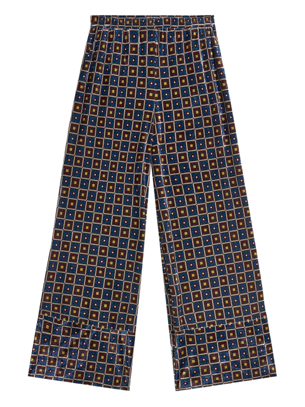 Pierre-Louis Mascia geometric-pattern velvet trousers Blauw
