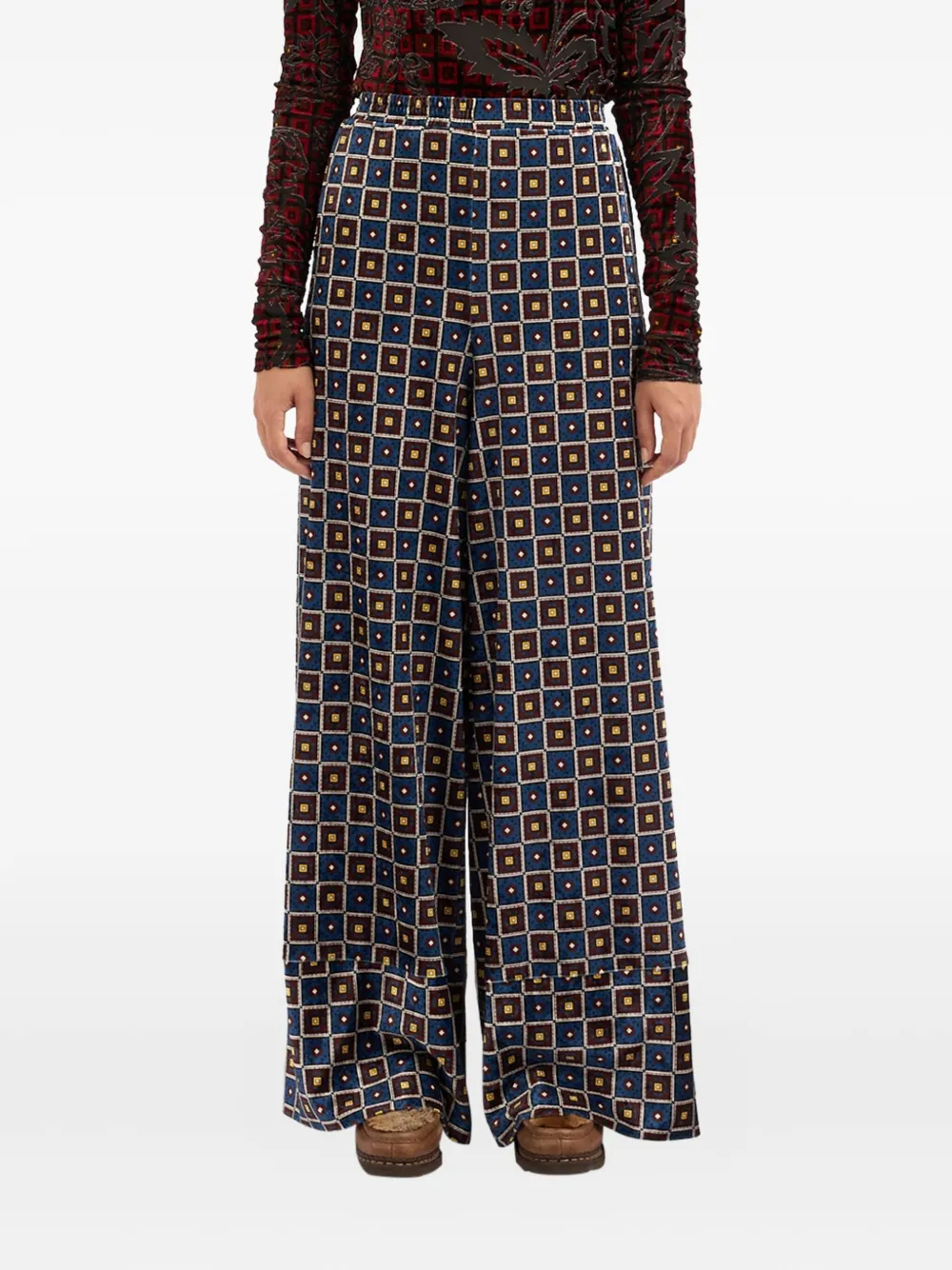 Pierre-Louis Mascia geometric-pattern velvet trousers Blauw