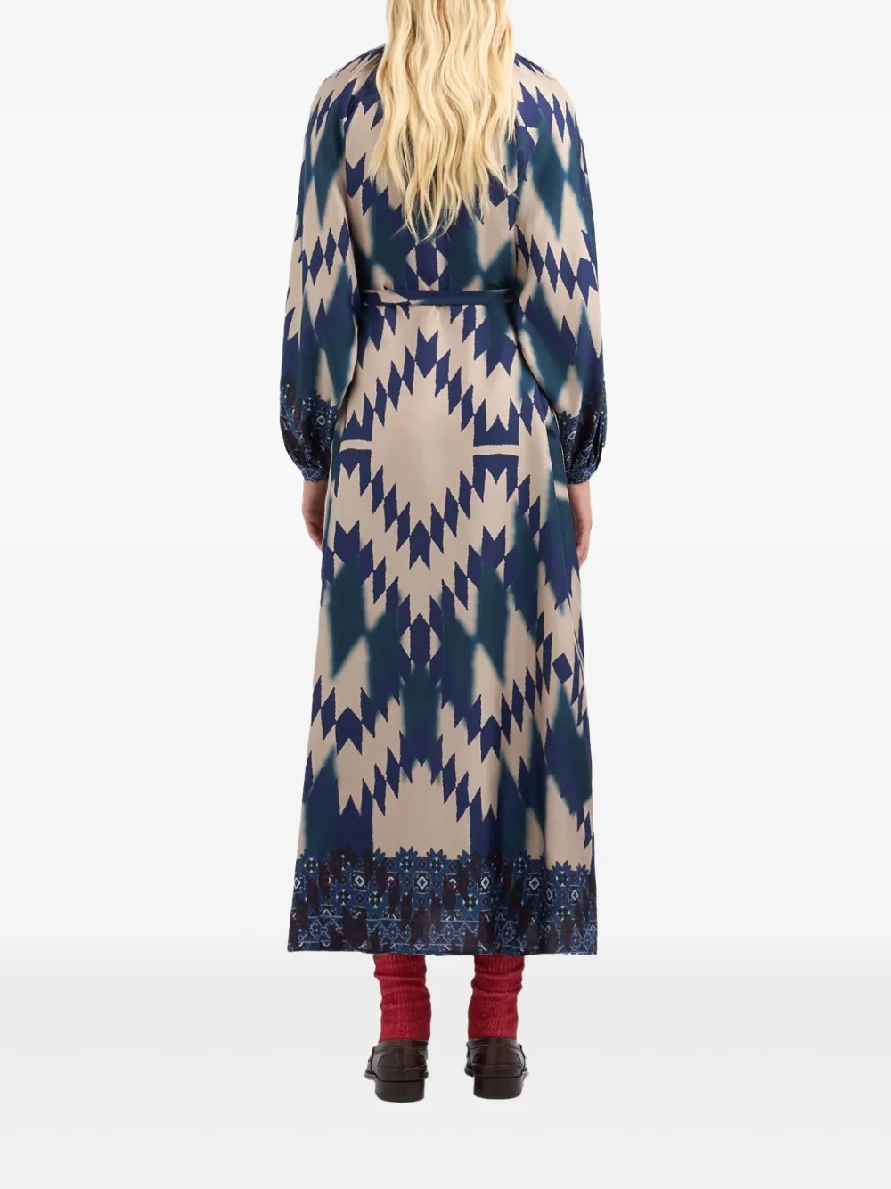 Pierre-Louis Mascia geometric-print belted maxi dress Blauw
