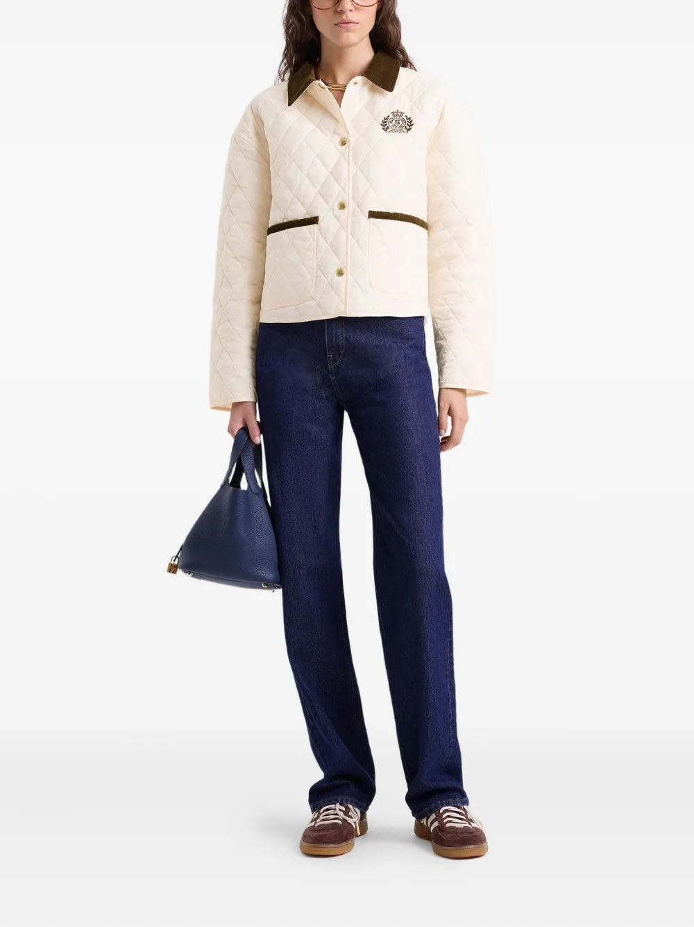 Sporty And Rich Quilted Embroidered Puffer Jacket In Pink