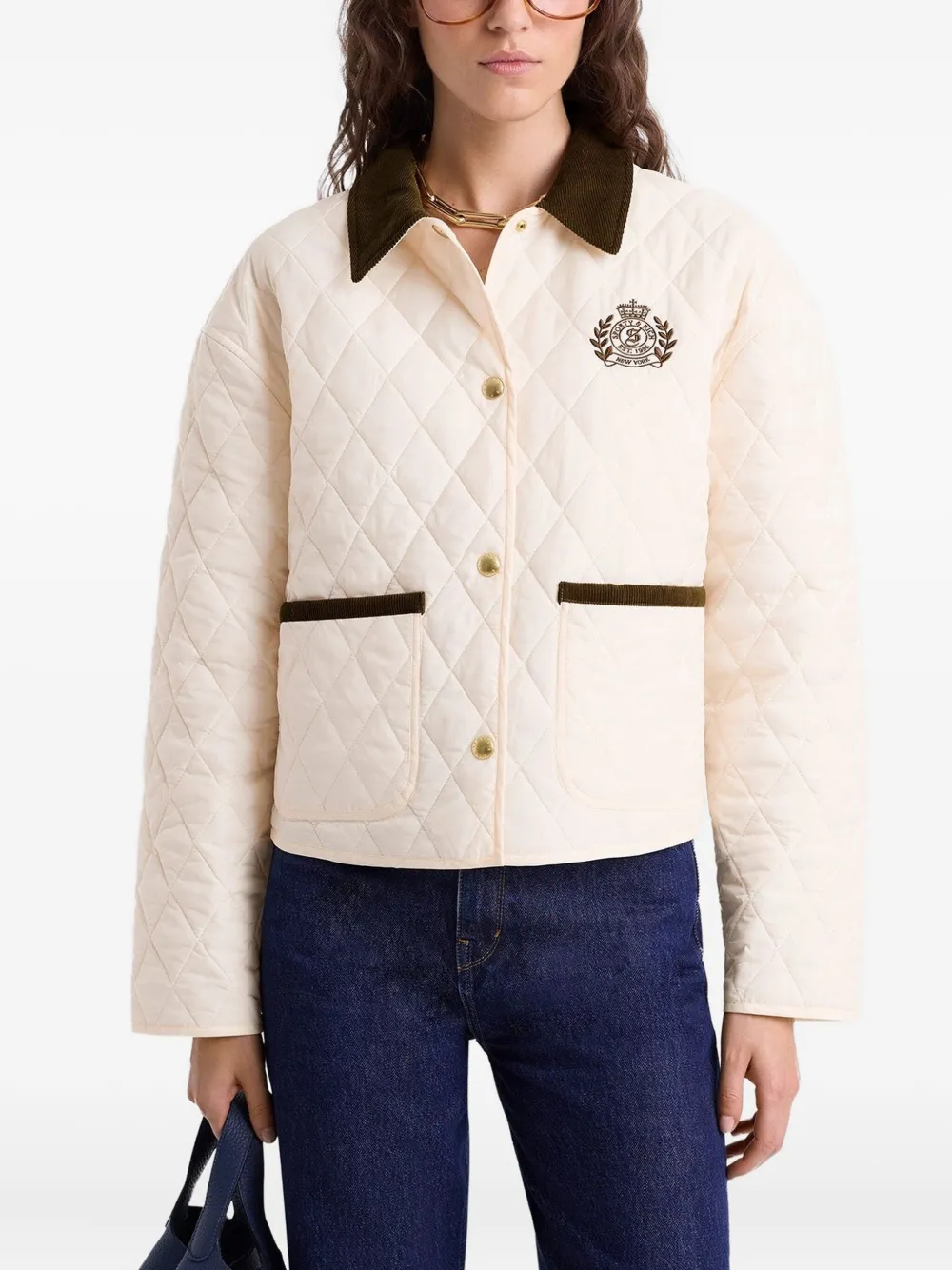 Sporty And Rich Quilted Embroidered Puffer Jacket In Pink