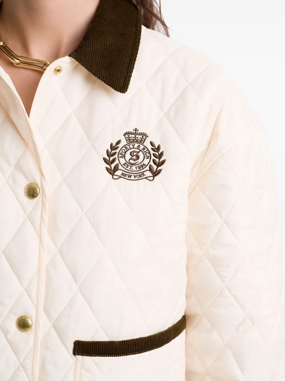 Sporty And Rich Quilted Embroidered Puffer Jacket In Pink
