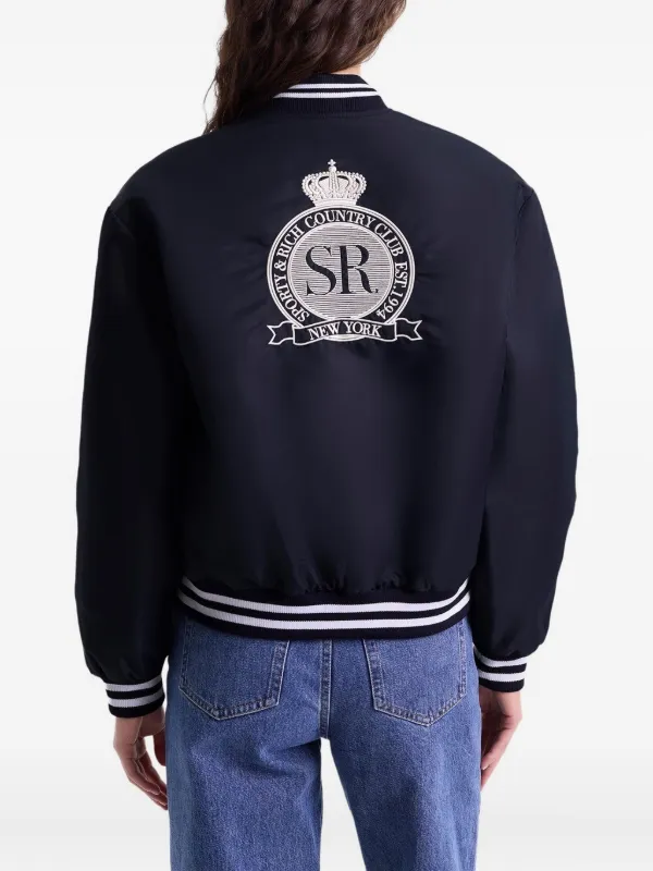 Sporty Rich Royal Club Embroidered Bomber Jacket Blue FARFETCH IN