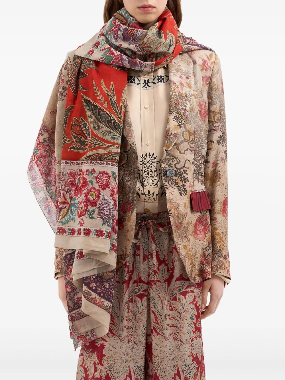 Pierre-Louis Mascia Sjaal met patchwork en bloemenprint Rood
