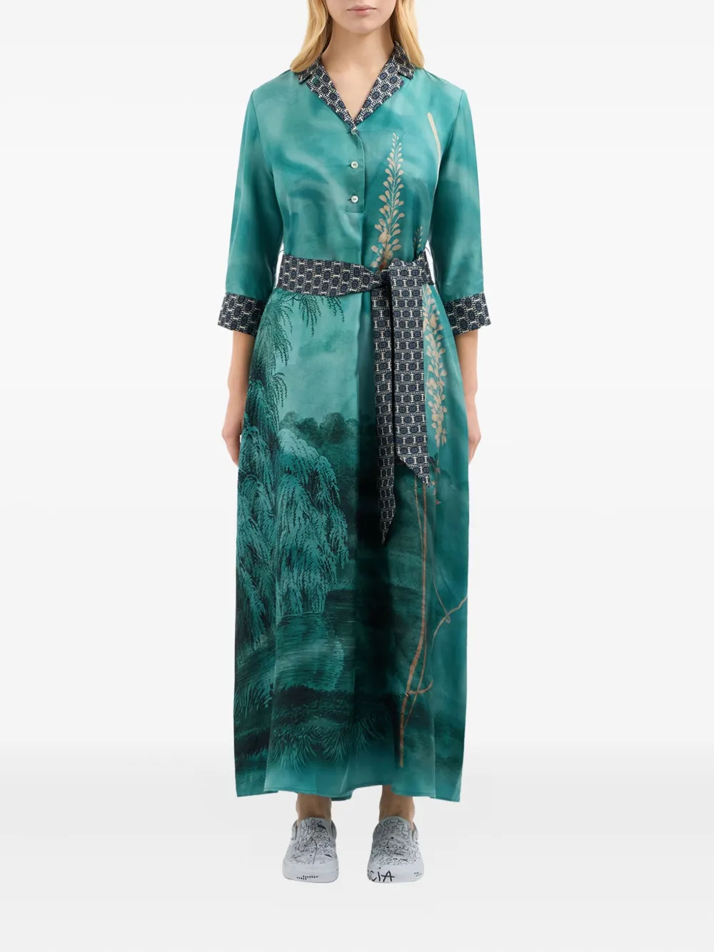 Pierre-Louis Mascia Aloe blousejurk met print en ceintuur Blauw