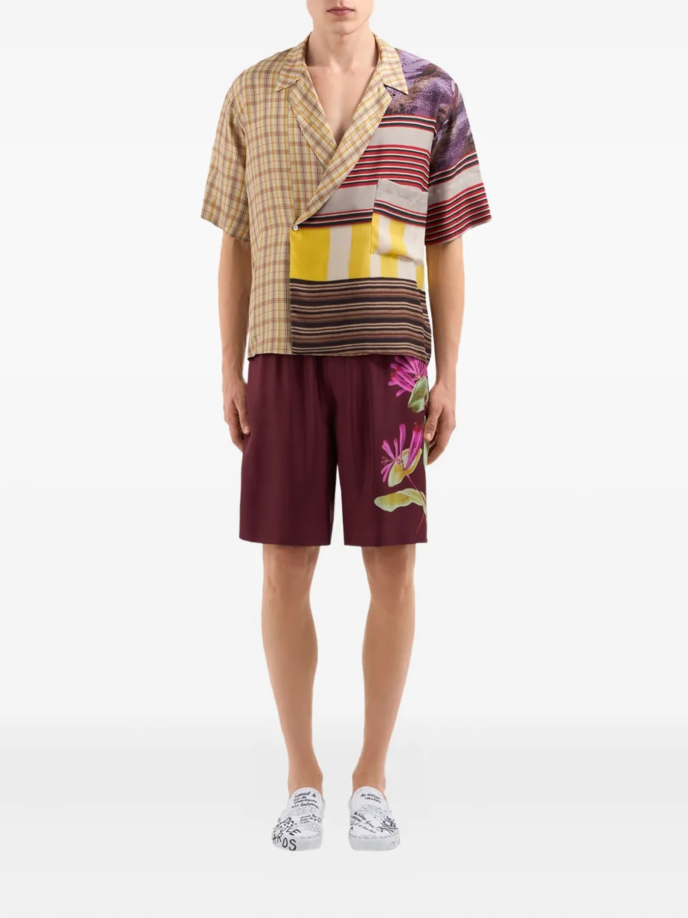 Pierre-Louis Mascia Zijden shirt met vlakken Beige