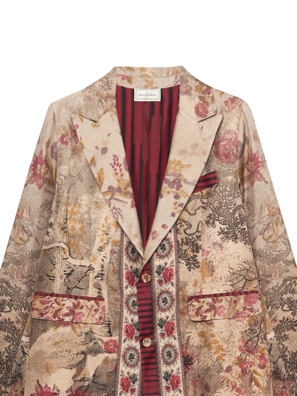 Pierre-Louis Mascia Jas met enkele rij knopen en print Beige