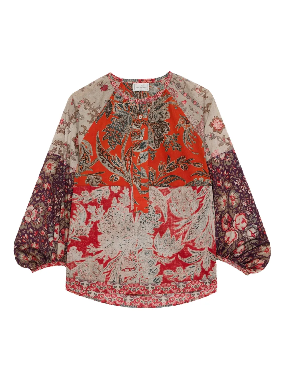 Pierre-Louis Mascia Dante blouse met patchwork en ballonmouwen Beige
