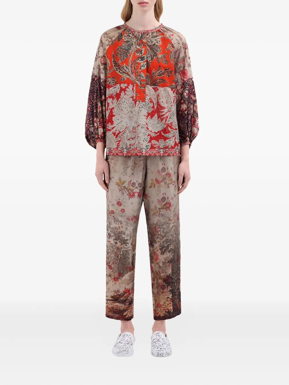 Pierre-Louis Mascia Dante blouse met patchwork en ballonmouwen Beige