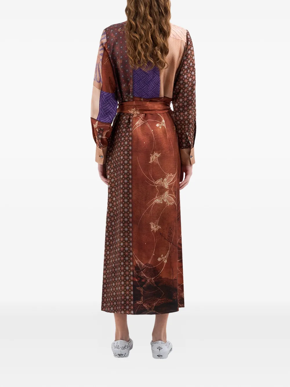 Pierre-Louis Mascia Aloe jurk met patchwork en ceintuur Bruin