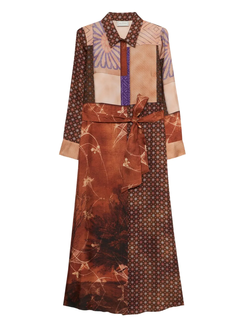 Pierre-Louis Mascia Aloe jurk met patchwork en ceintuur Bruin