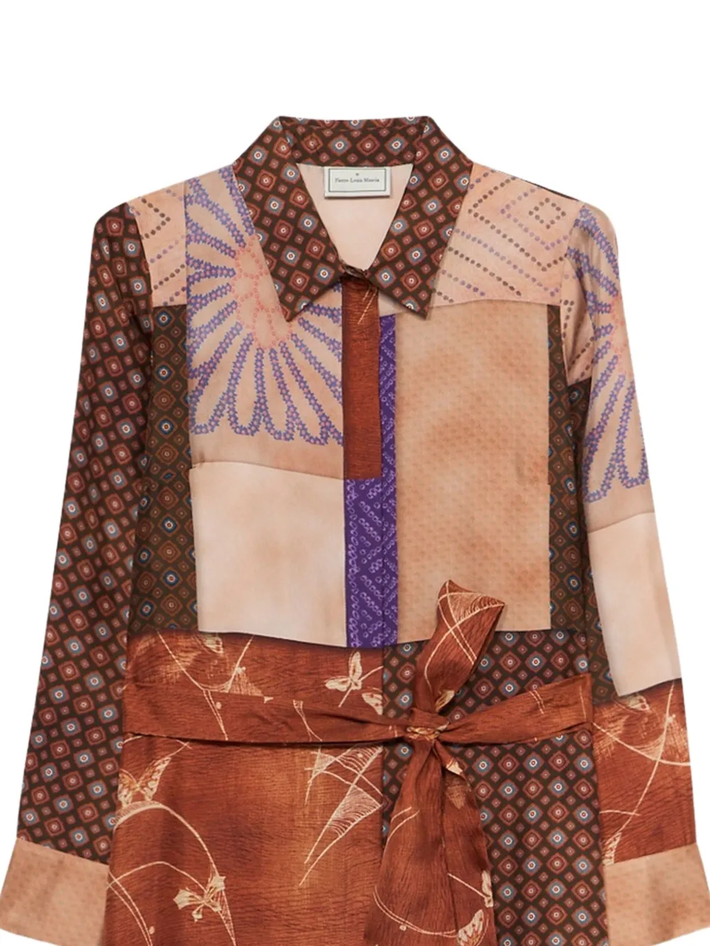 Pierre-Louis Mascia Aloe jurk met patchwork en ceintuur Bruin