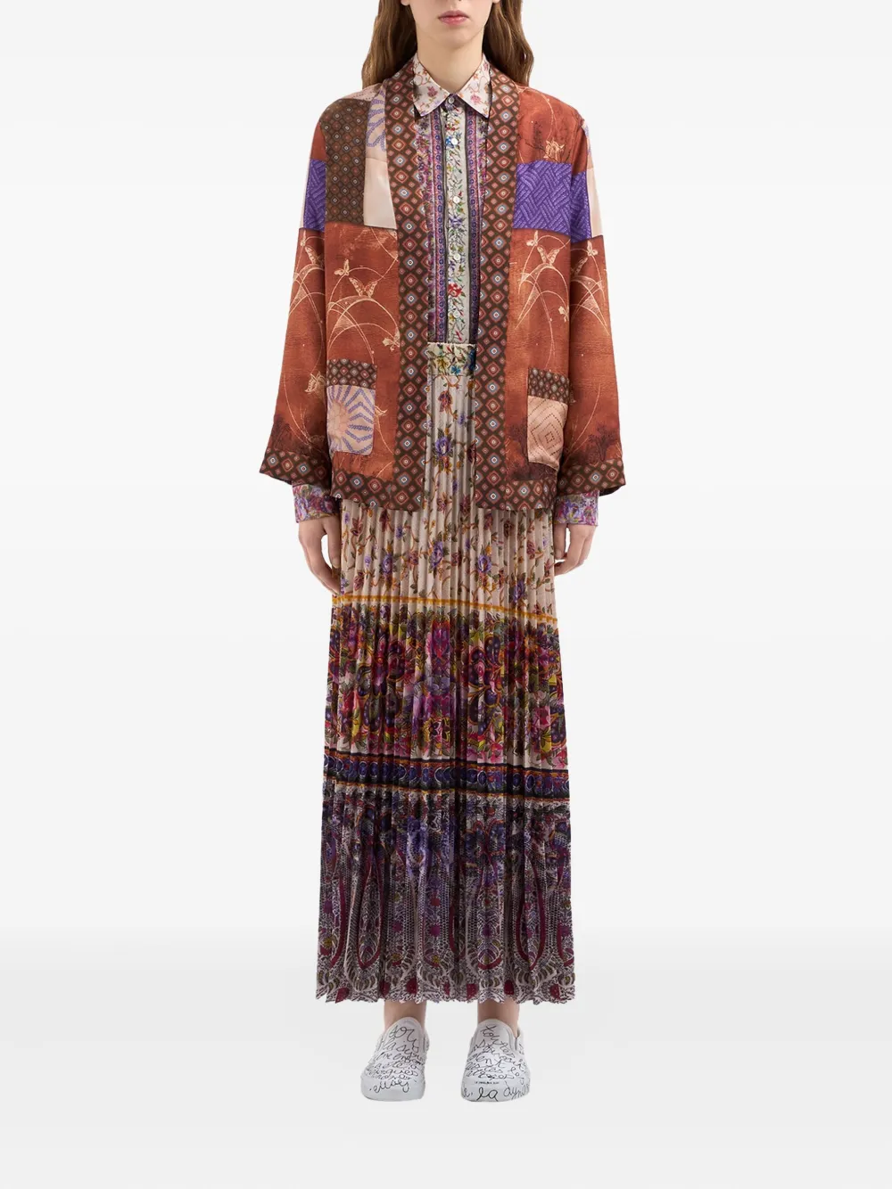 Pierre-Louis Mascia Aloe zijden tuniek met patchwork Bruin