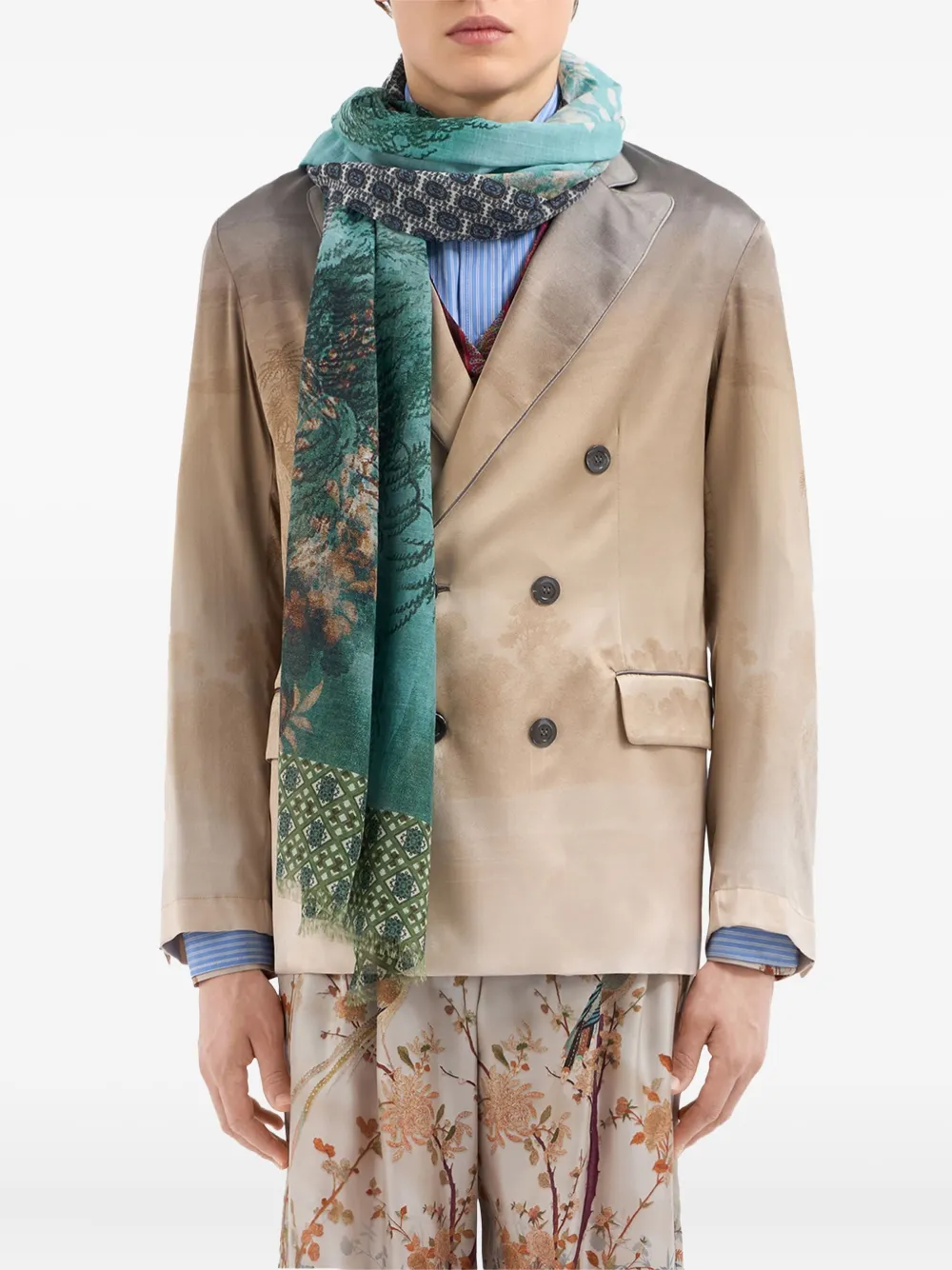 Pierre-Louis Mascia Sjaal met boomprint en patroon Blauw