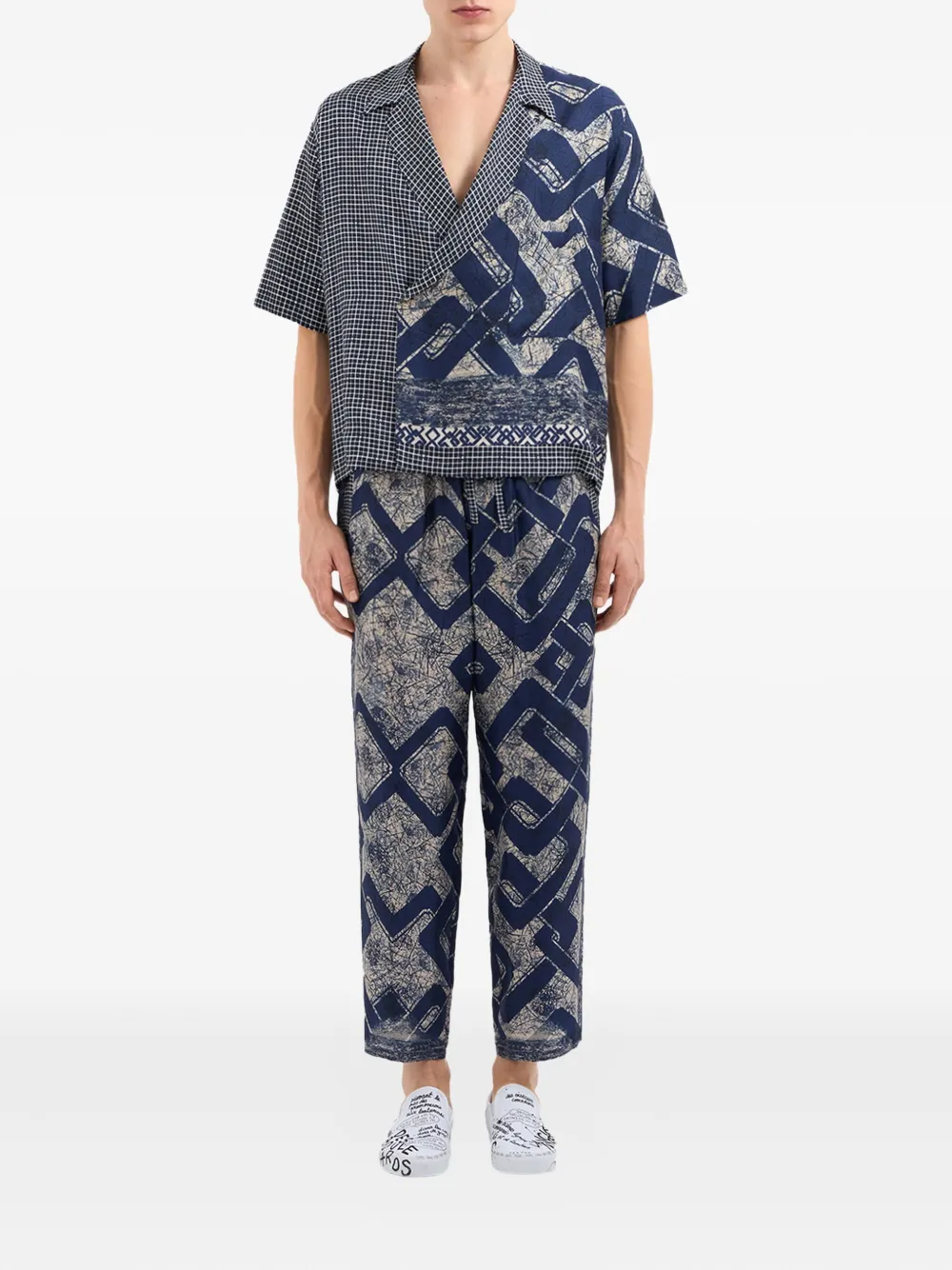 Pierre-Louis Mascia Broek met trekkoord en geometrische print Blauw