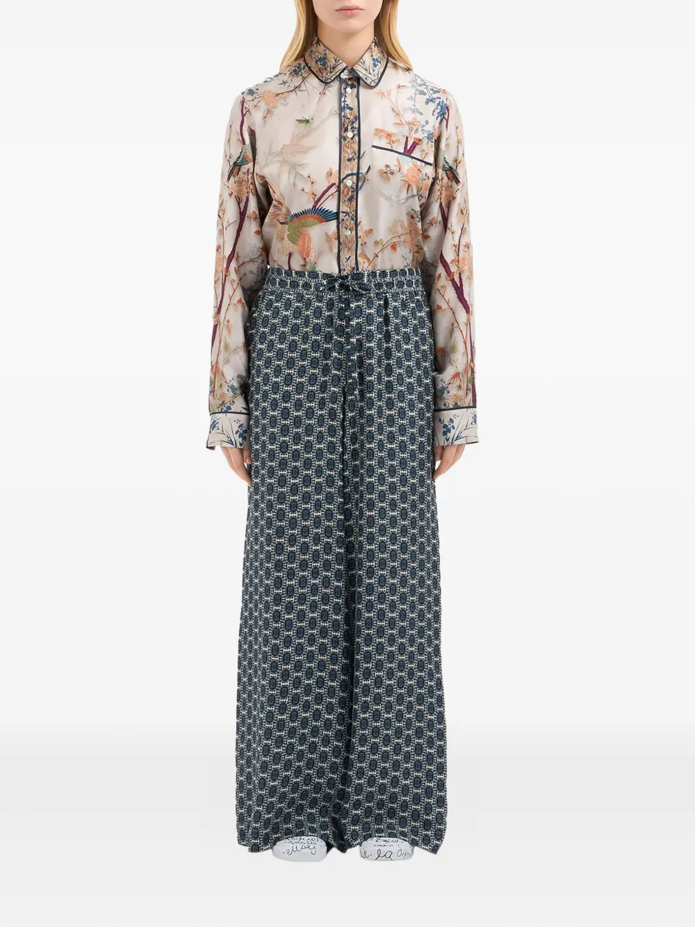 Pierre-Louis Mascia Aloe broek met trekkoordtaille en geometrische print Zwart