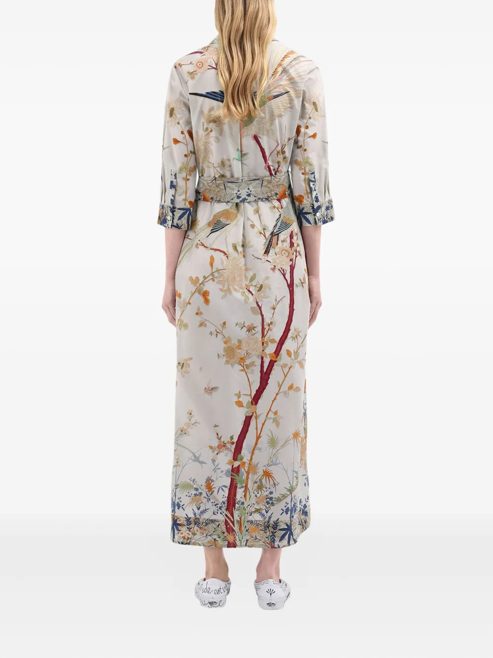 Pierre-Louis Mascia Diomedes blousejurk met vogelprint en ceintuur Beige