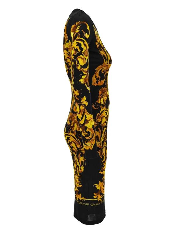 Versace Jeans Couture バロックプリント ロングワンピース | ブラック