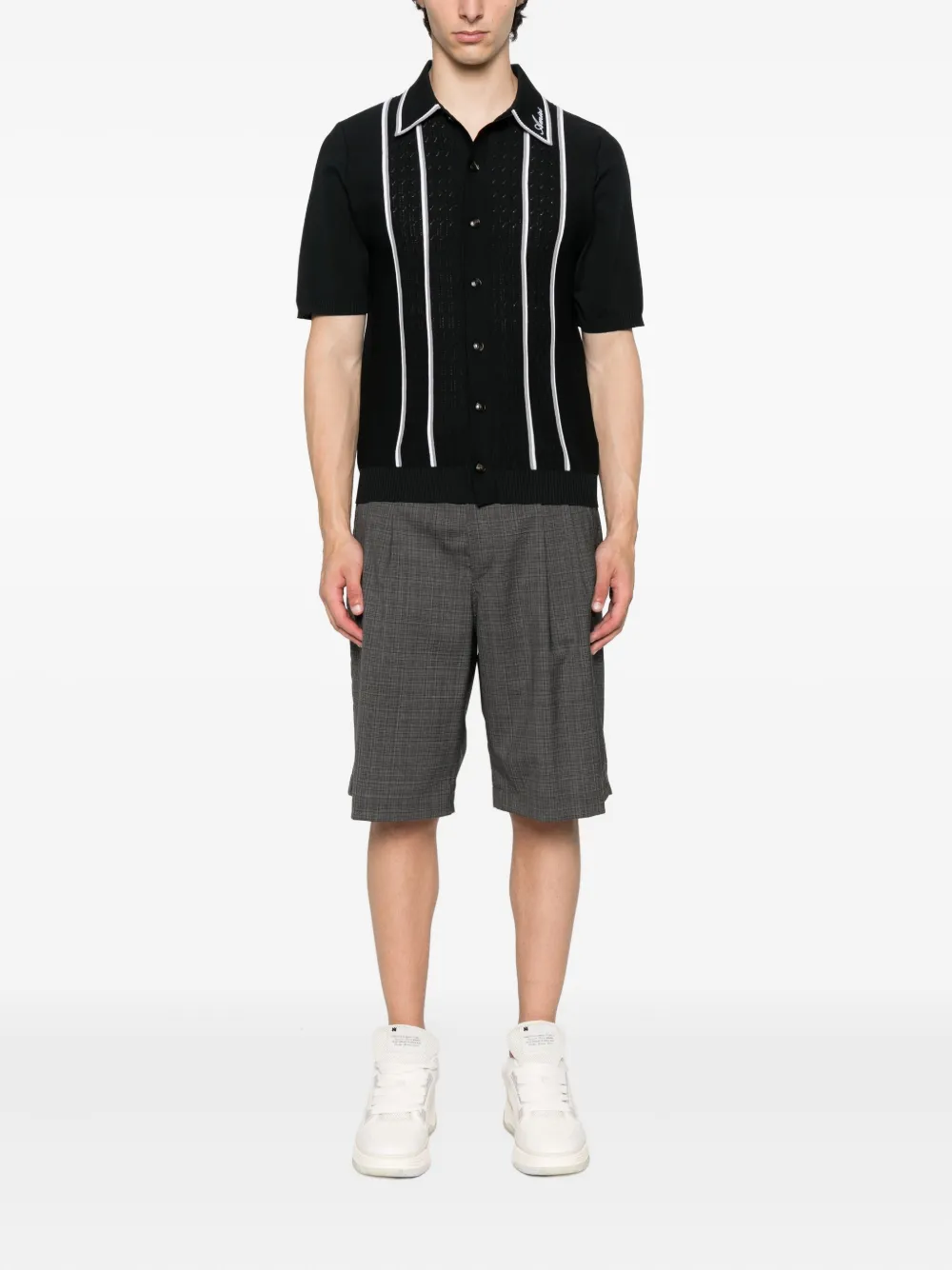 AMIRI stripe-panel knitted shirt Zwart