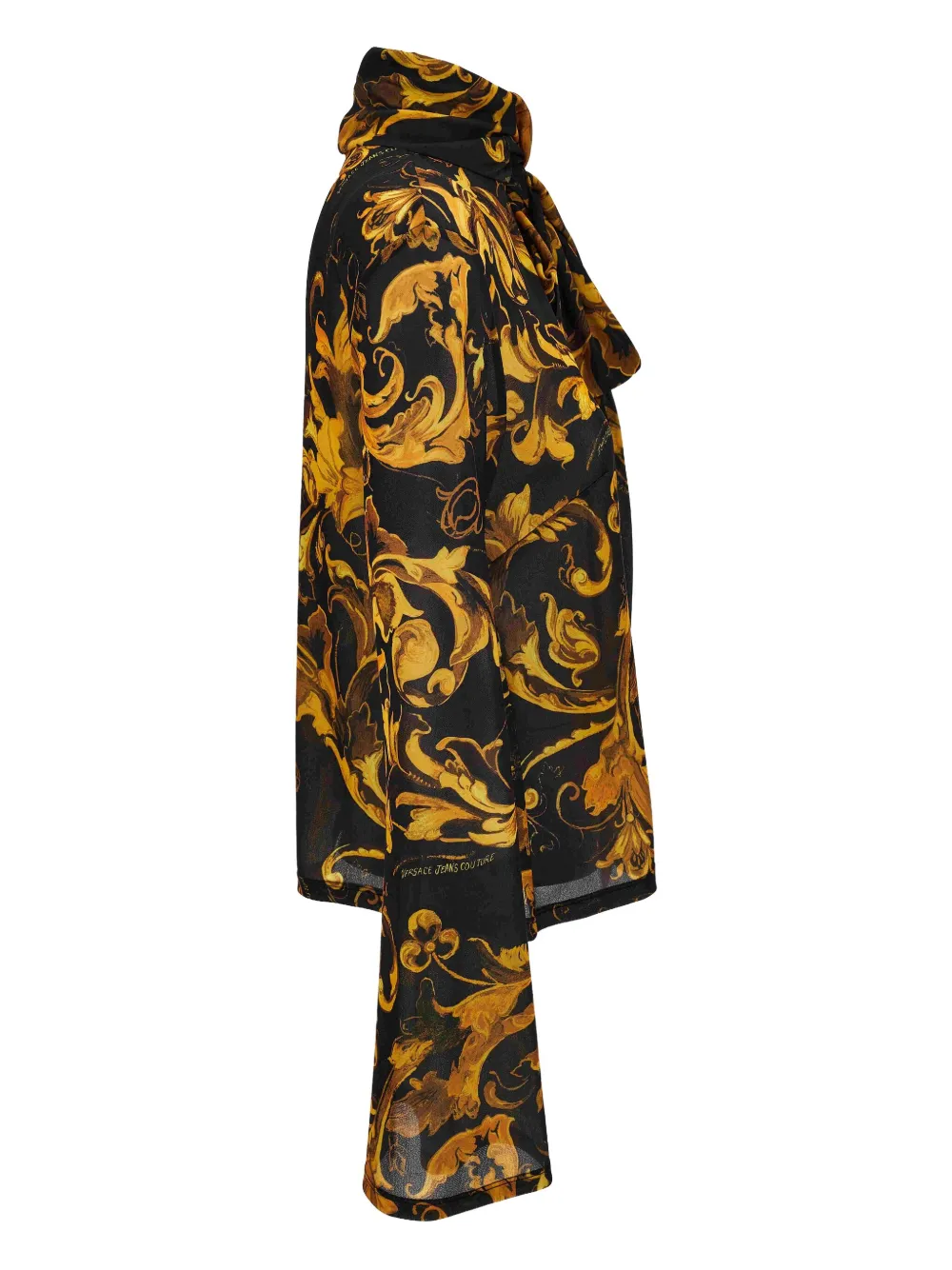 Versace Jeans Couture Top met barokprint en gestrikte hals Zwart