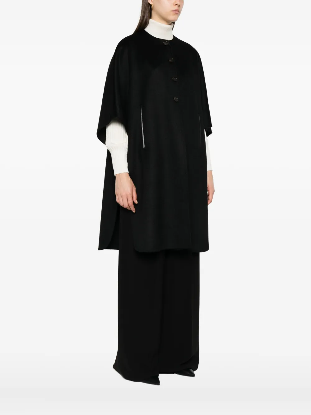 Max Mara Cape met knoopsluiting en korte mouwen Zwart