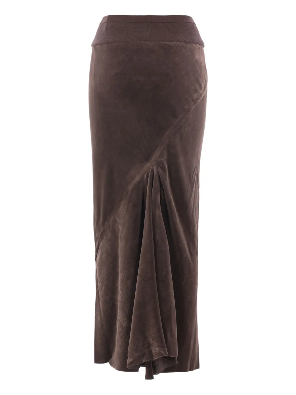 Rick Owens Ribbed-waistband Draped Midi Skirt In Brown