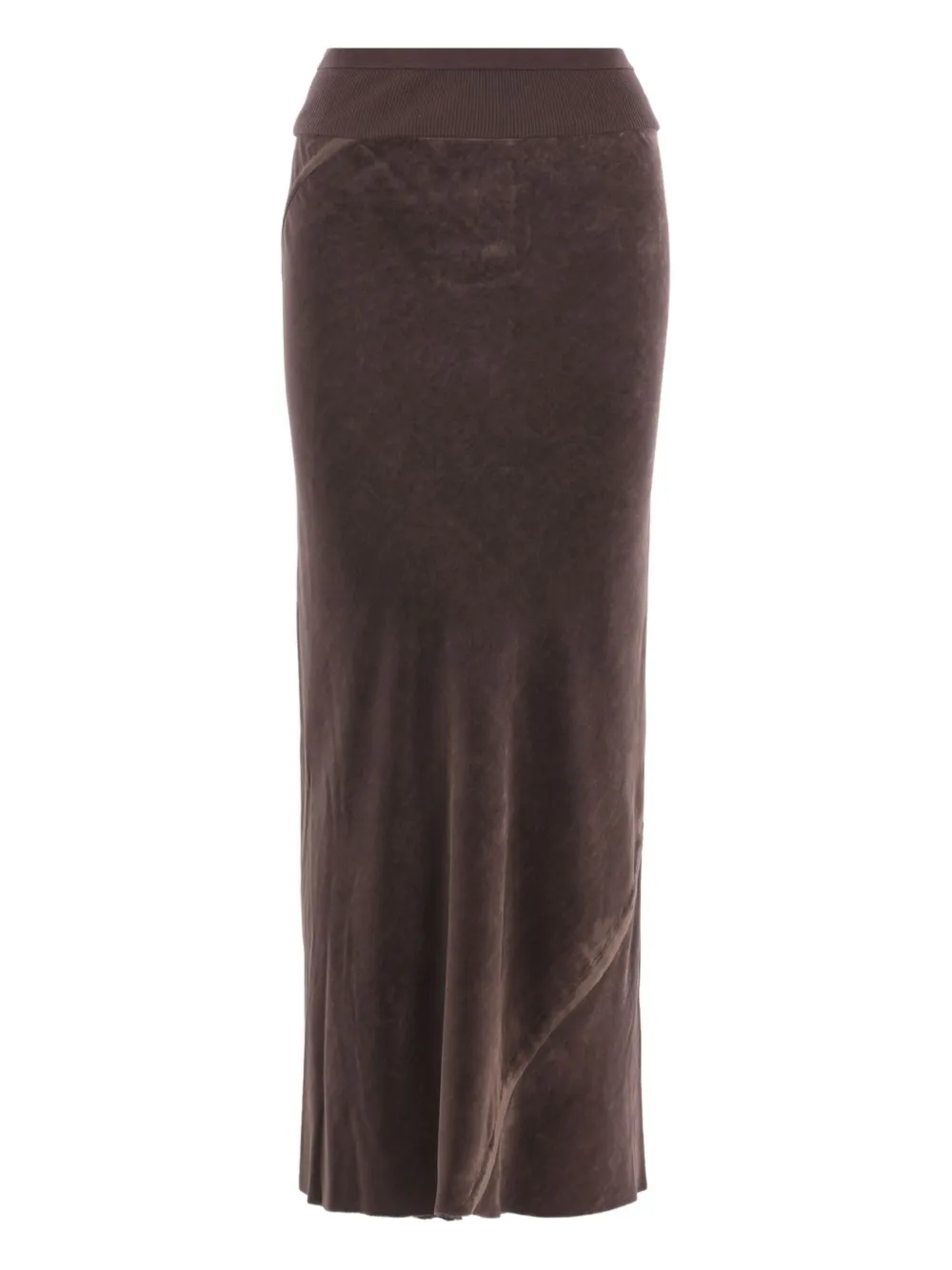Rick Owens Ribbed-waistband Draped Midi Skirt In Brown