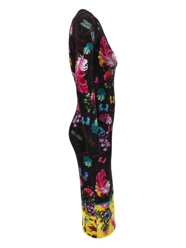 Versace Jeans Couture floral-butterfly Print Midi Dress | Black | FARFETCH